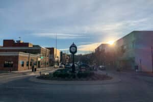 Sun rising over downtown Kingsport in TN