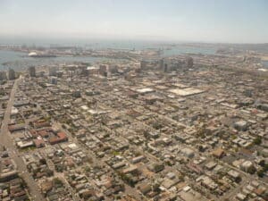 Aerial view of East Village in Long Beach