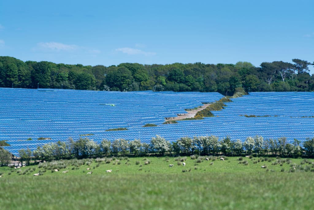Solar farm in Cumbria. Panels cover over 80 acres of land to produce green energy on Pasture Farm near Aspatria. UK