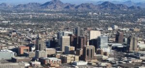 Overhead view of the City of Phoenix in AZ