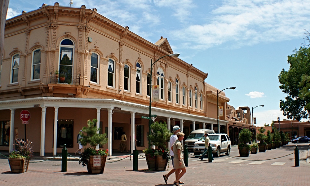 Street shot of Santa Fe Plaza