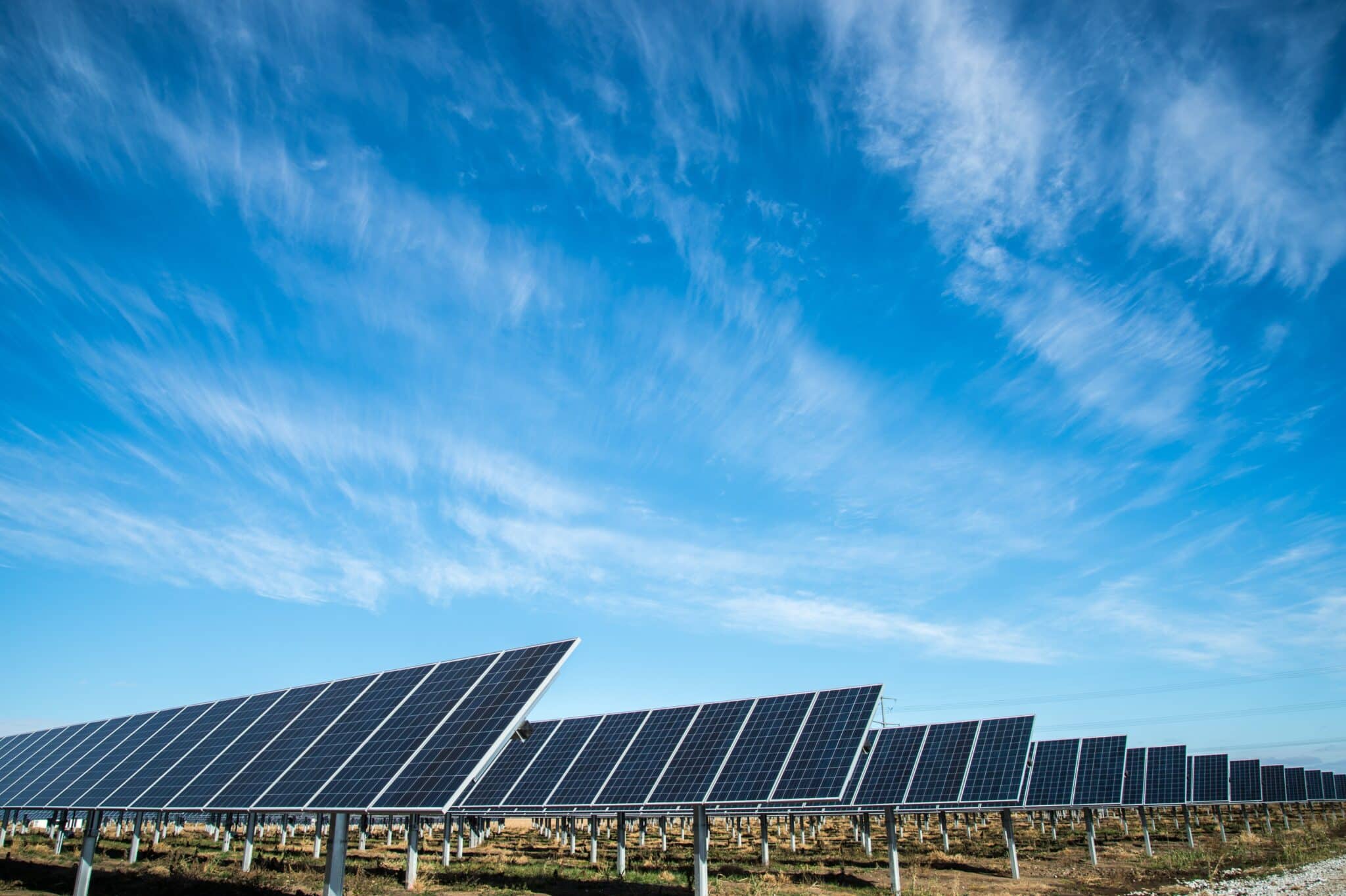 Large community solar farm harvesting energy