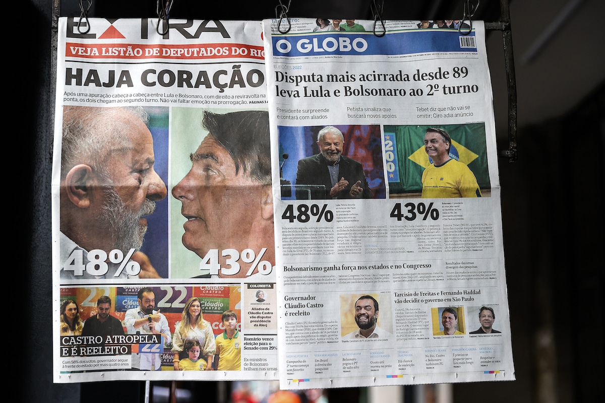 Brazilian newspapers on a newsstand a day after the general elections