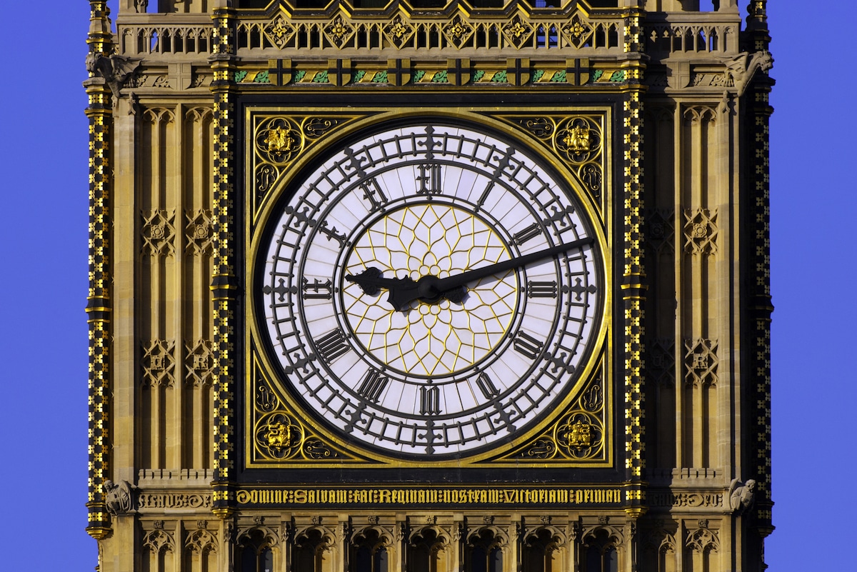 Big Ben clock face in Westminster, London