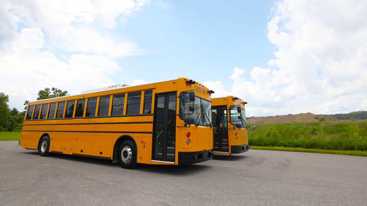 An electric school bus in West Virginia