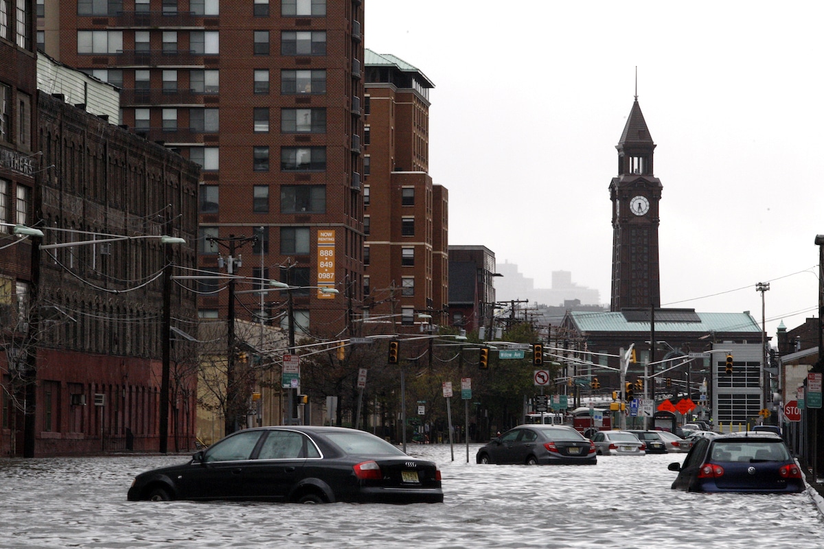 A flooded street from Hurricane Sandy in Hoboken, New Jersey
