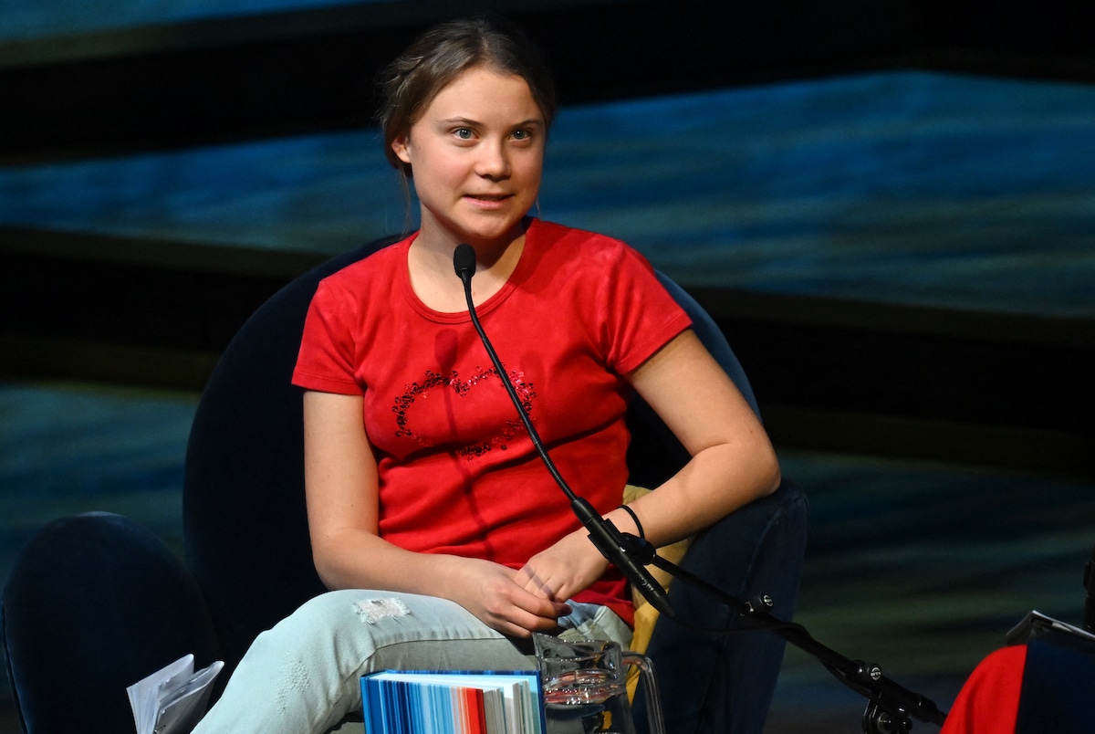 Greta Thunberg speaks in London during the launch of her latest book