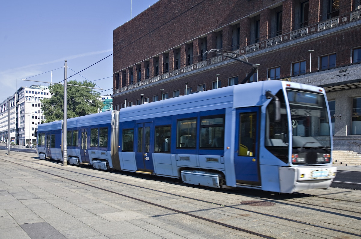 An electric tram in Oslo, Norway