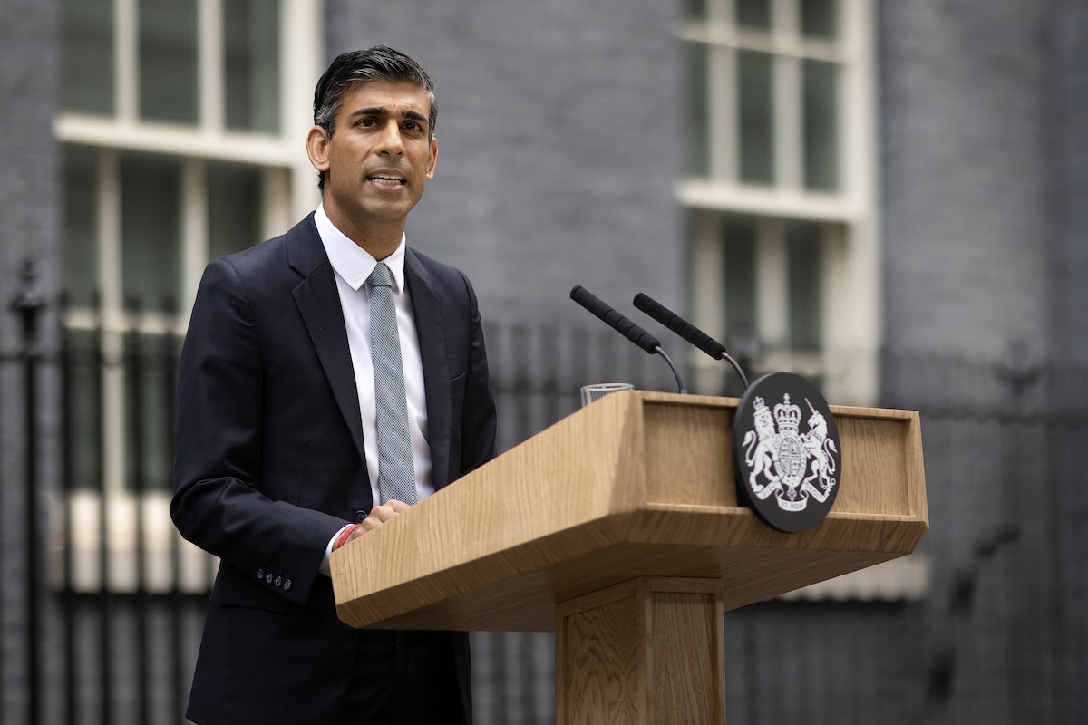 British Prime Minister Rishi Sunak makes a statement after taking office