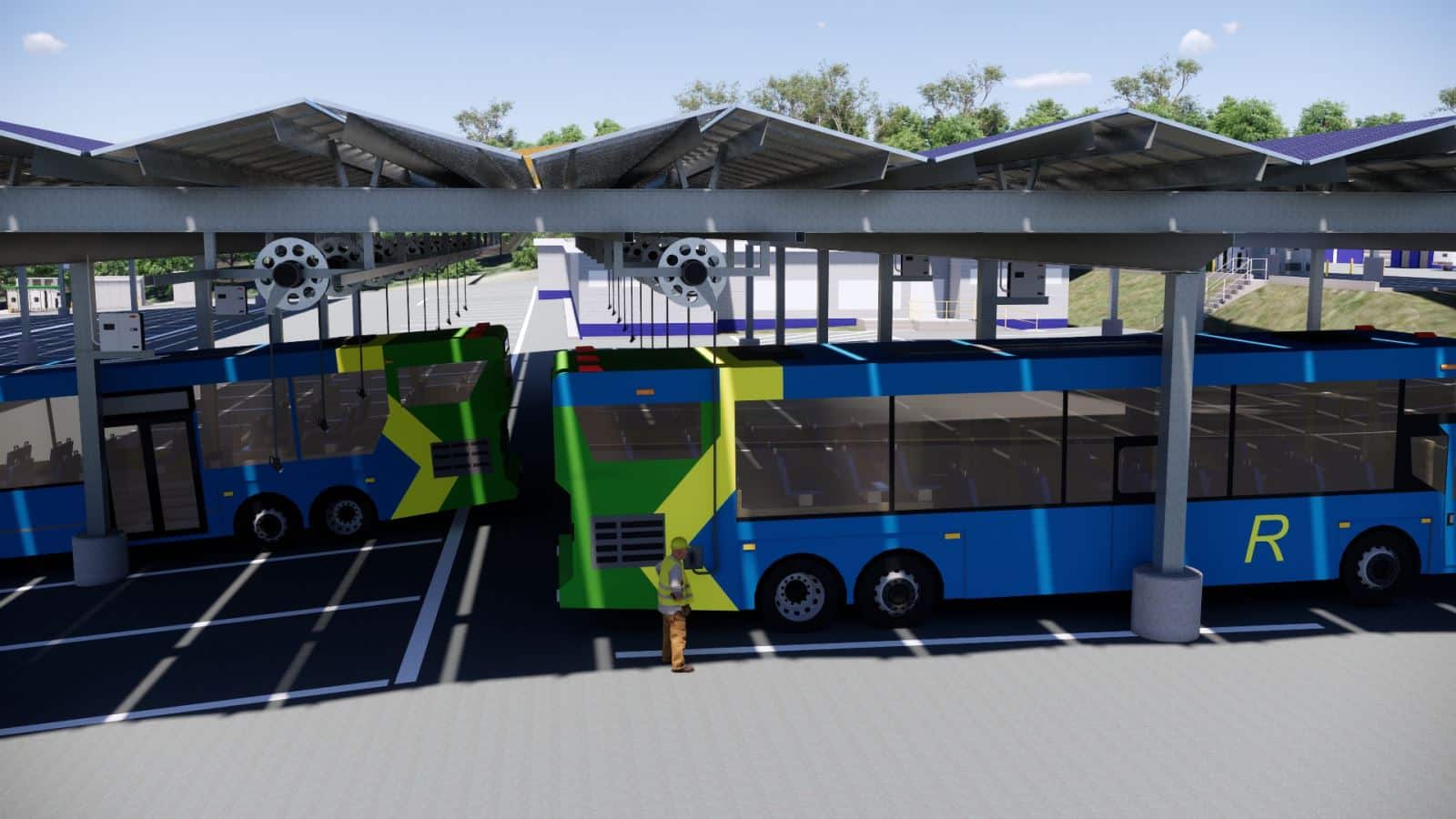 An illustration of the Brookville Smart Energy Bus Depot