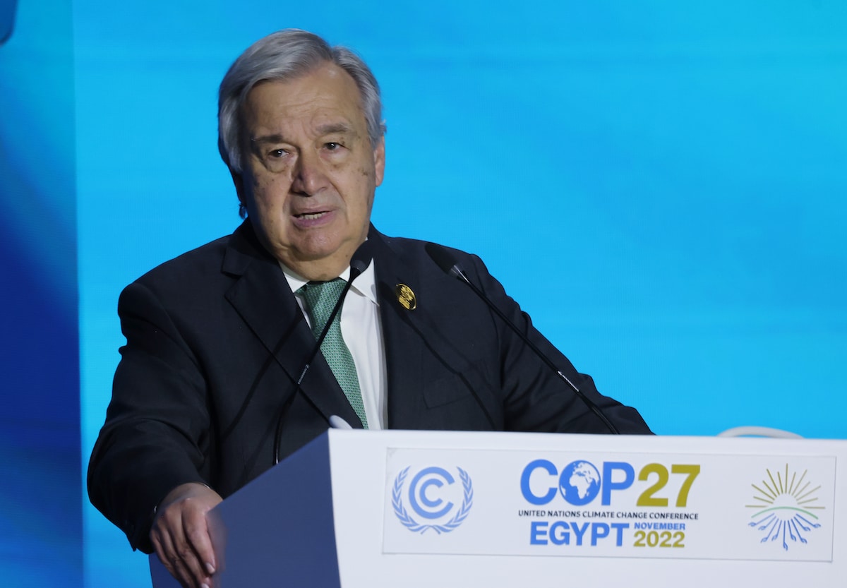 United Nations Secretary-General Antonio Guterres speaks during the COP27 climate conference in Egypt
