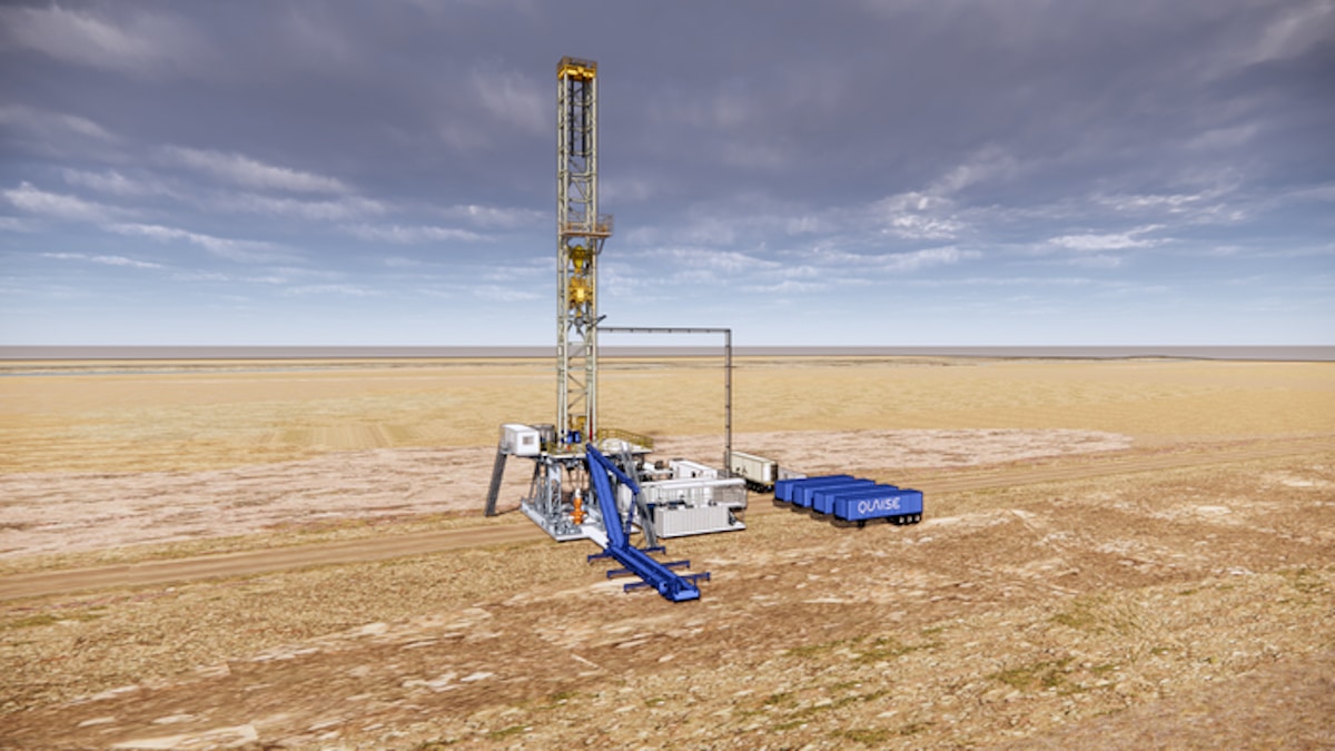 Artist's rendition of the Quaise drilling rig being developed to access the geothermal heat miles below the Earth