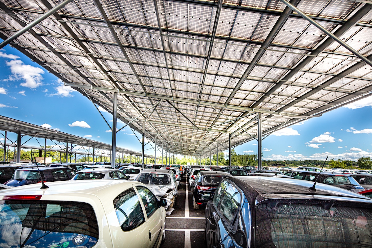A car park covered with solar panels in France