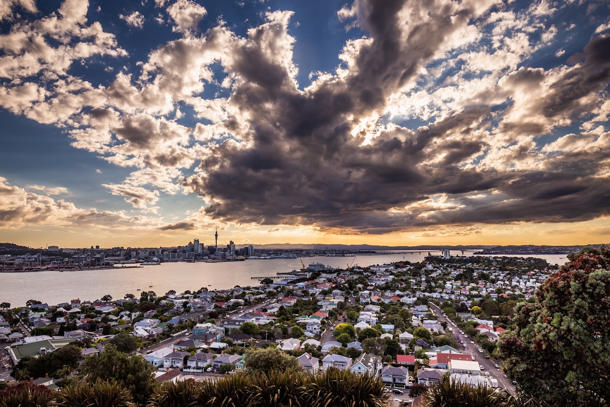 Auckland, New Zealand skyline and clouds after a storm
