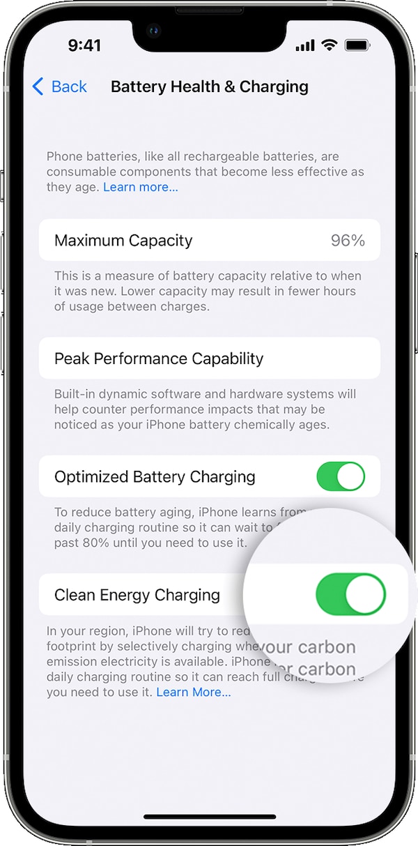 Apple's Clean Energy Charging feature for iPhones