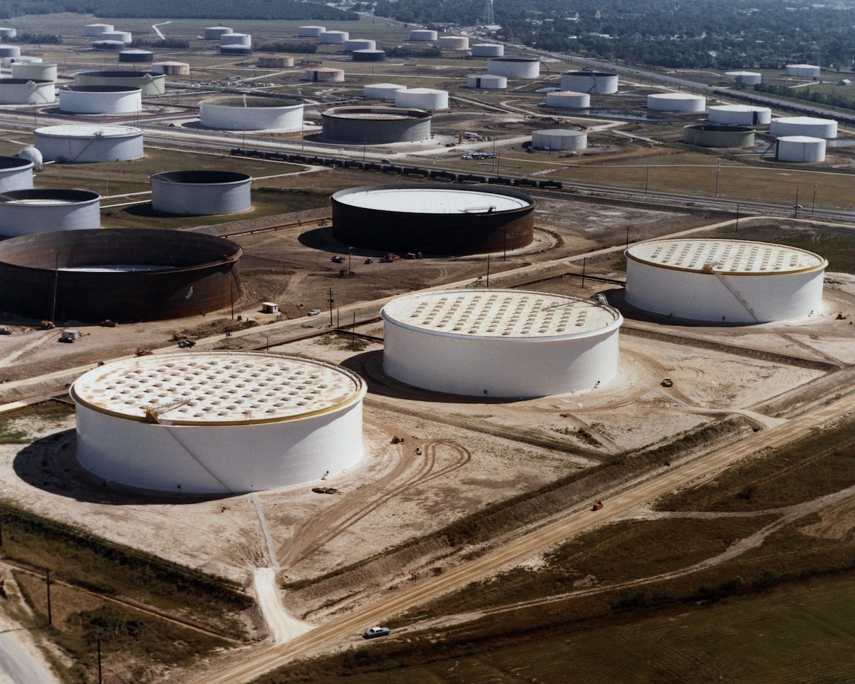 Strategic Petroleum Reserve crude oil storage tanks near Nederland, Texas
