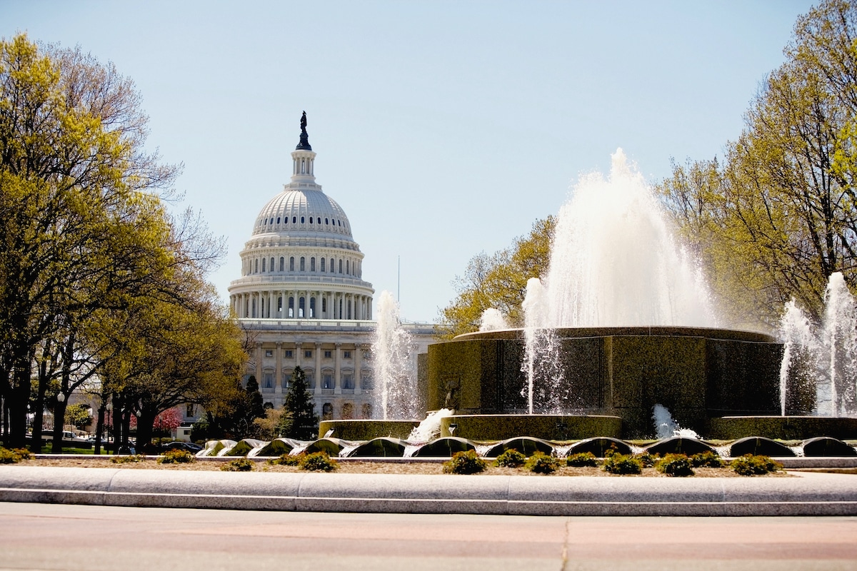 The U.S. Capitol building and fountain in Washington, DC