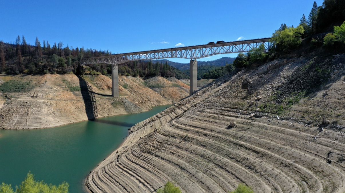 Extreme heat and drought conditions seen in Lake Oroville, California, in April 2021