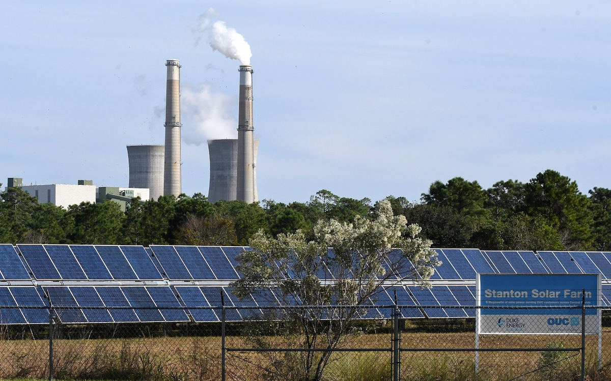 The Stanton Energy Center, a coal-fired power plant and the Stanton Solar Farm in Orlando, Florida