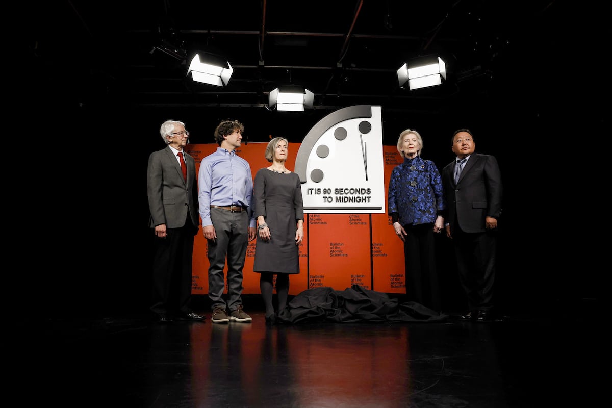 Members of the Bulletin of the Atomic Scientists with the 2023 Doomsday Clock