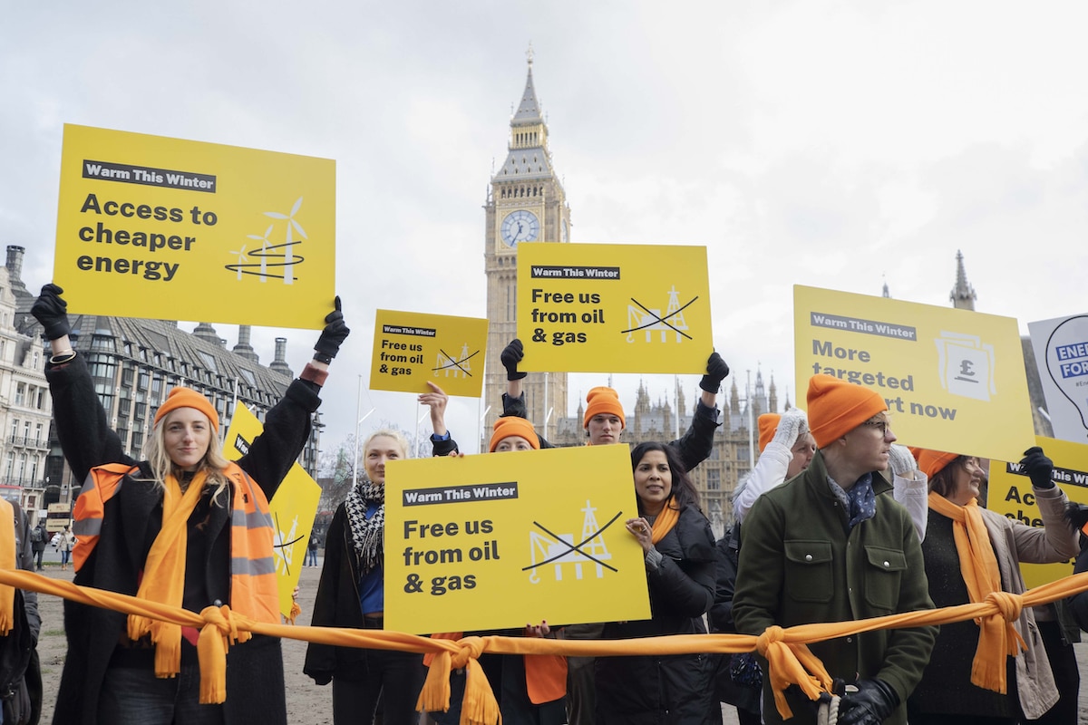 A group gathered to protest energy bills in London