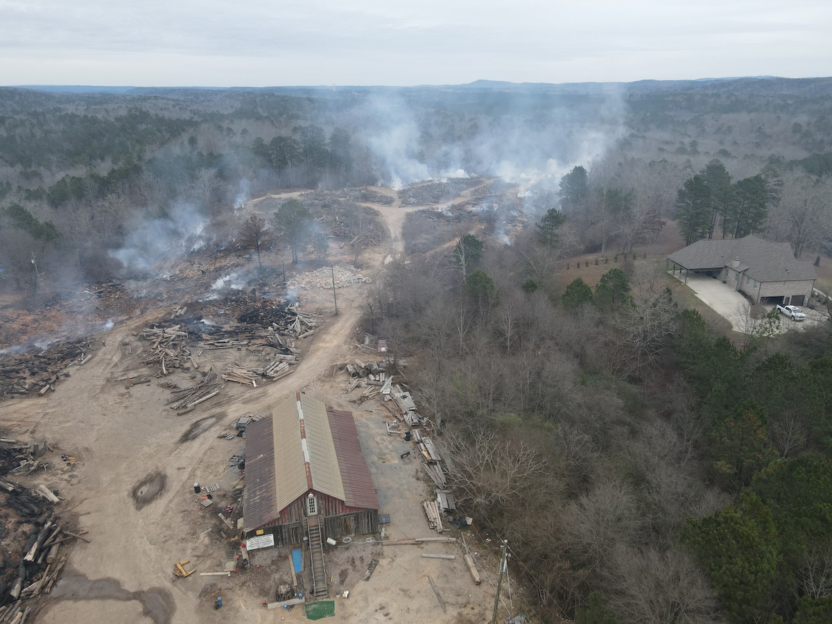 Aerial view of a fire at the Moody landfill in Alabama