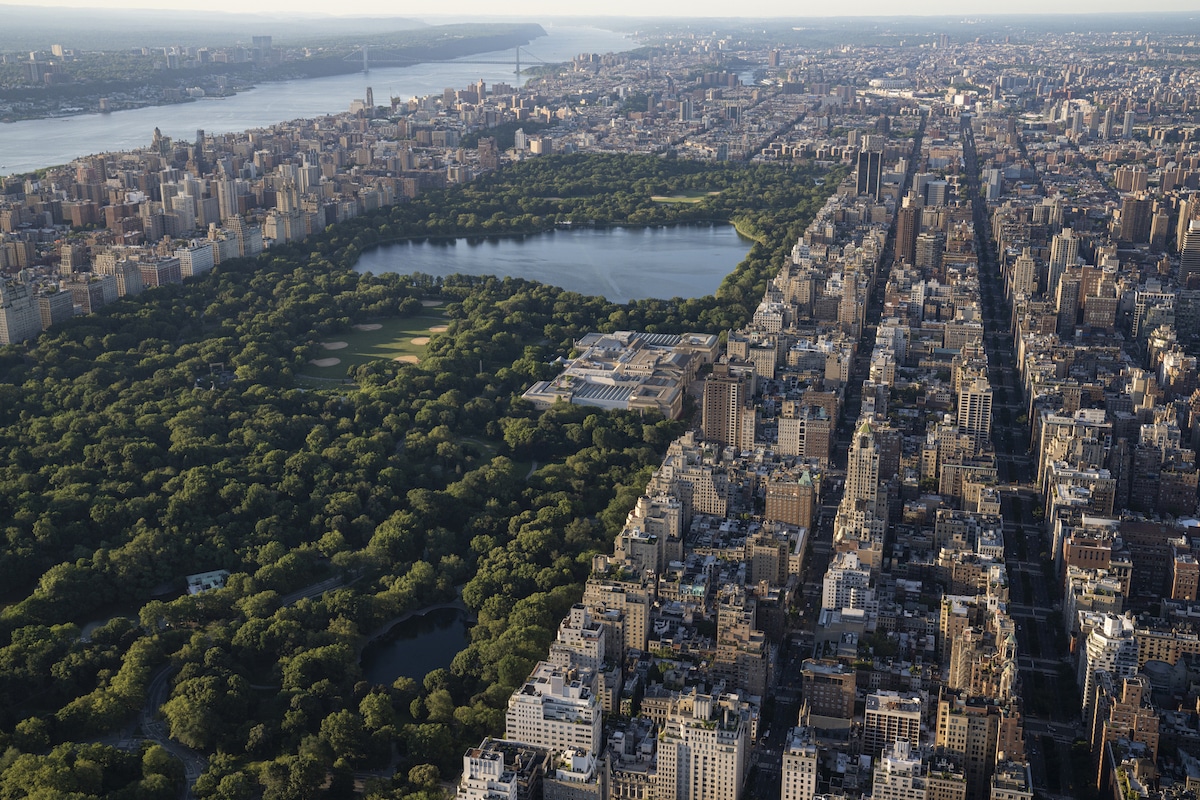 An aerial view of New York City including Central Park