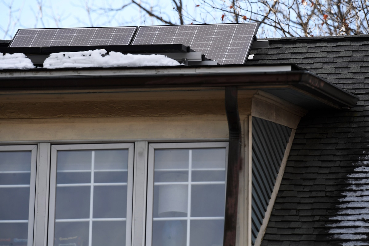 Solar panels on the roof of a home in Washington, DC