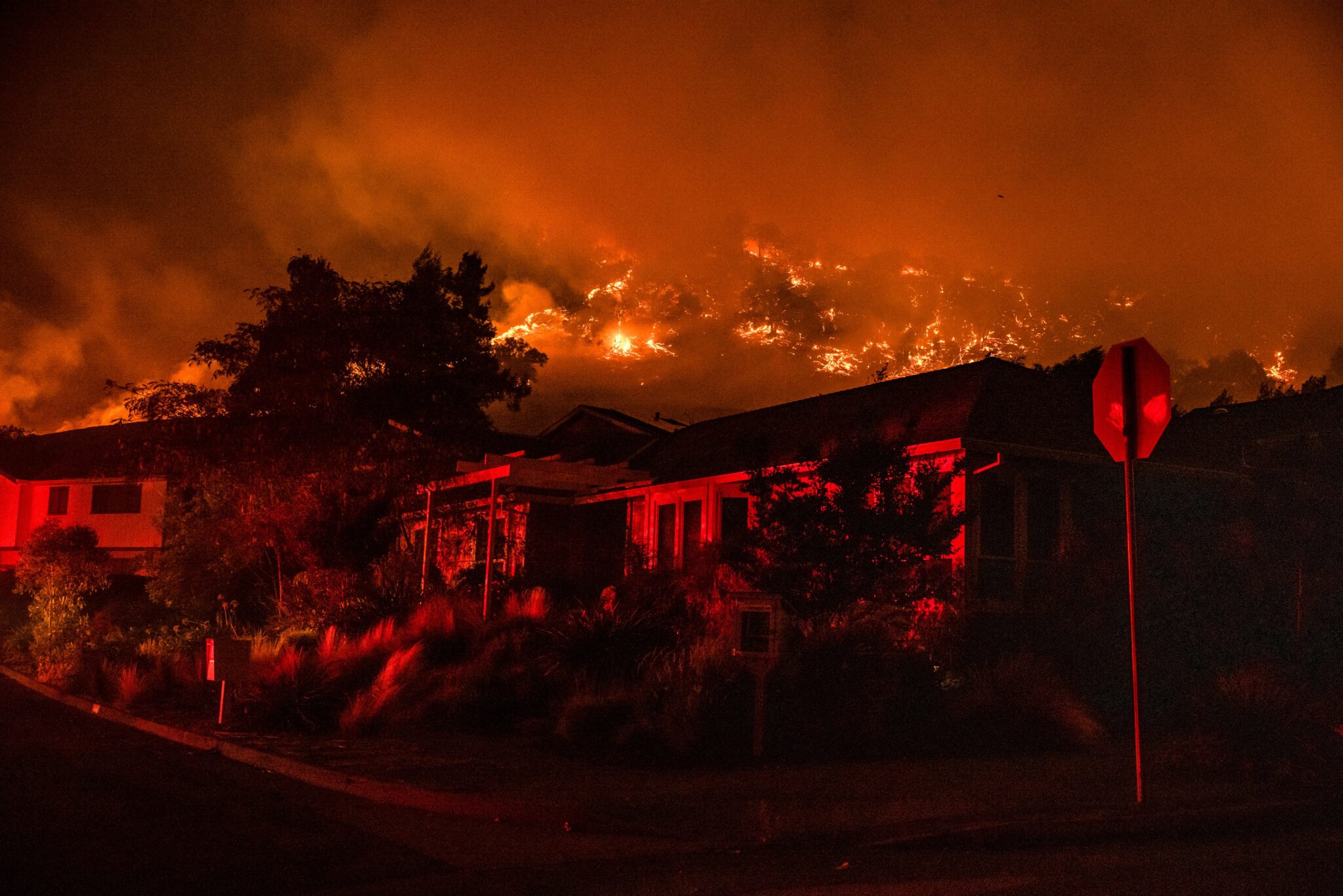 Fire behind homes in Santa Rosa, California