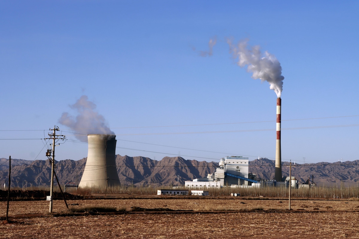 Smoke rises from a coal-fired power plant in Zhangye, Gansu Province, China