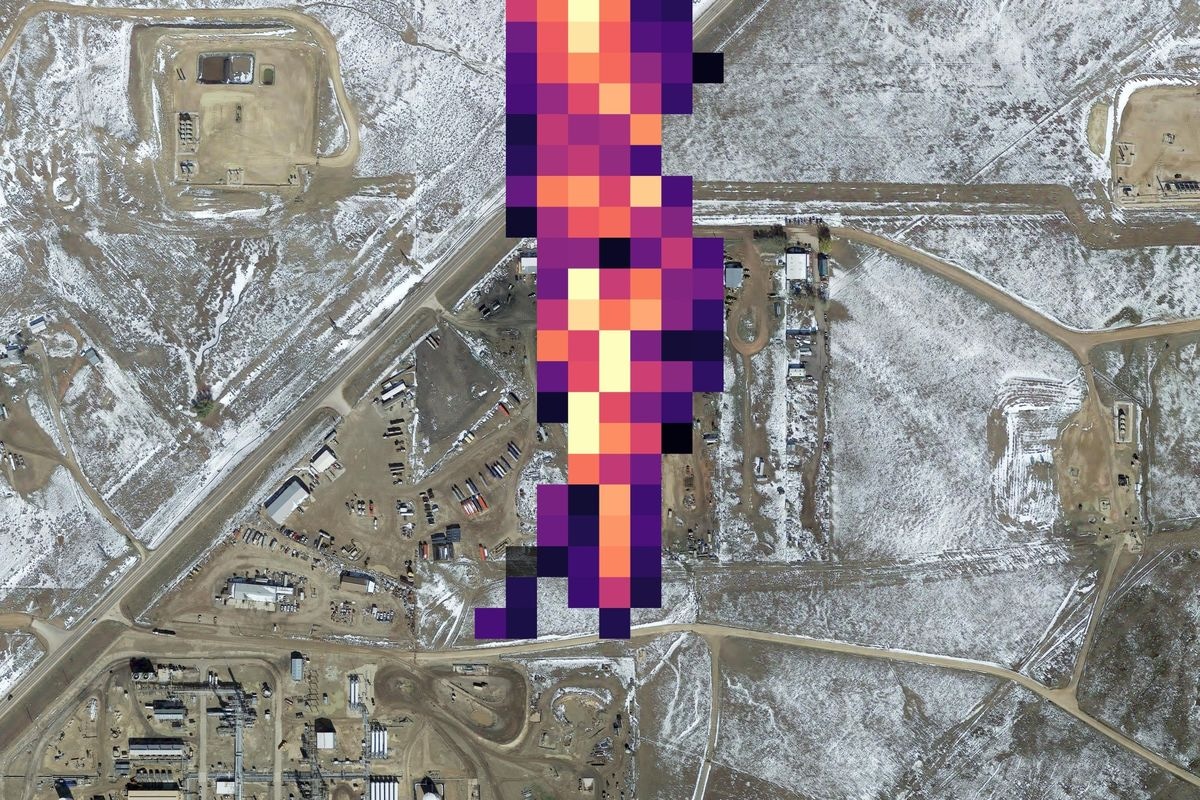Satellite image of methane detected by NASA’s Landsat 9 satellite over eastern Wyoming