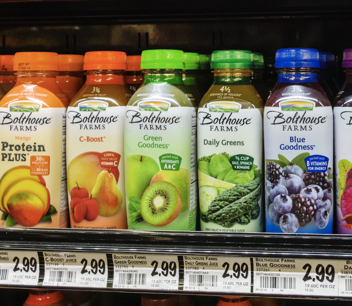 Bolthouse Farms smoothies on a supermarket shelf