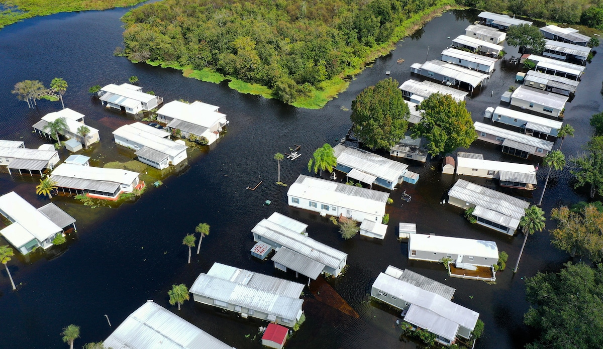 A flooded mobile home park in St. Cloud, Florida, after Hurricane Ian