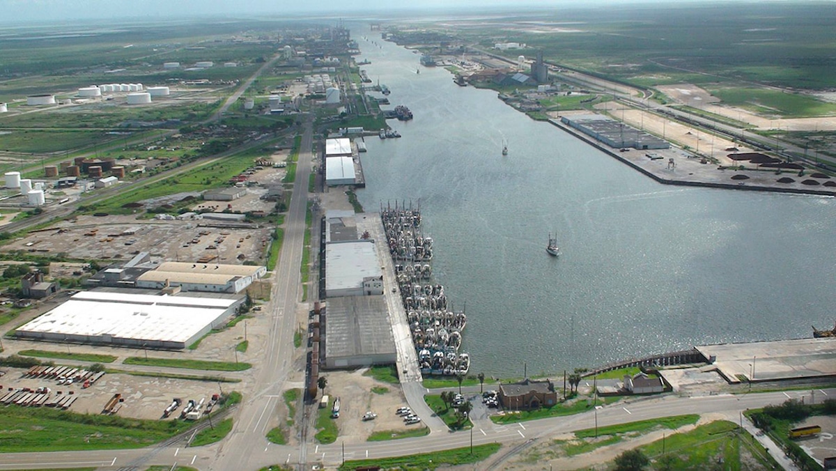 An aerial view of the Port of Brownsville, Texas