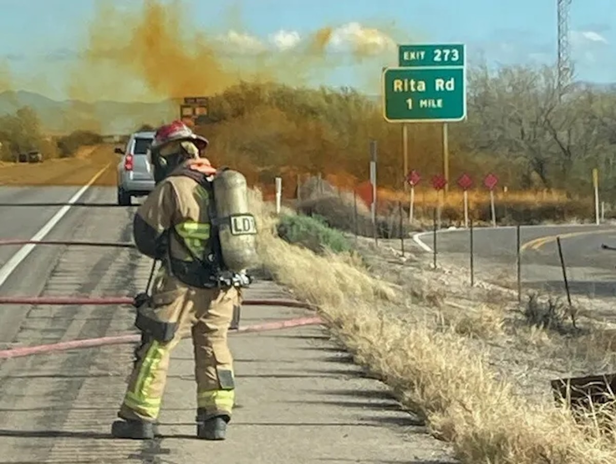 The Tucson Fire Department and Arizona Department of Public Safety respond to a hazardous material spill and brush fires on I-10