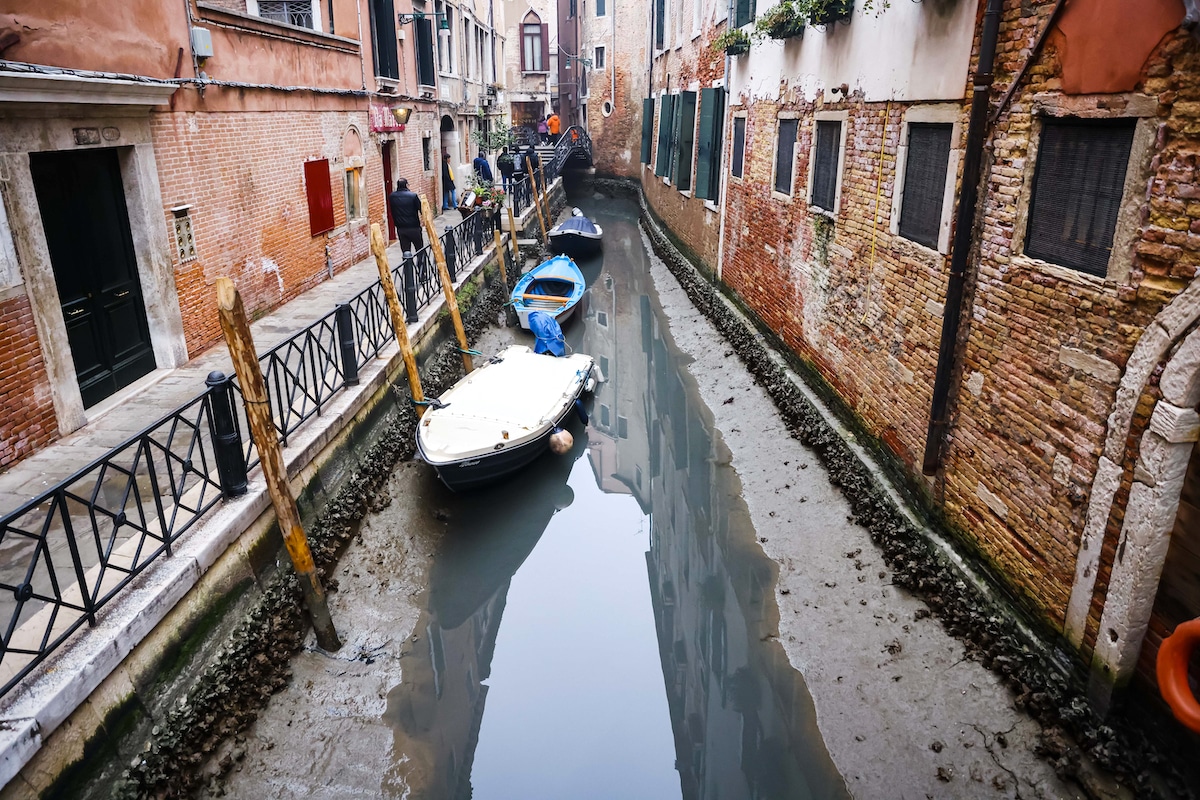 A view of a dry canal in Venice, Italy