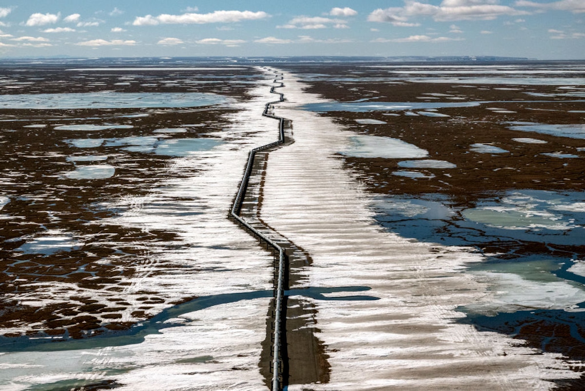 An oil pipeline outside Prudhoe Bay in North Slope Borough, Alaska
