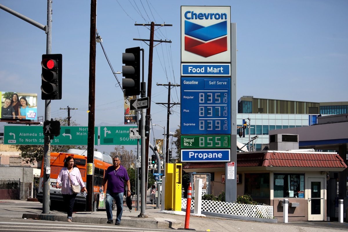 A Chevron station selling gas for more than $8 per gallon in Los Angeles, California