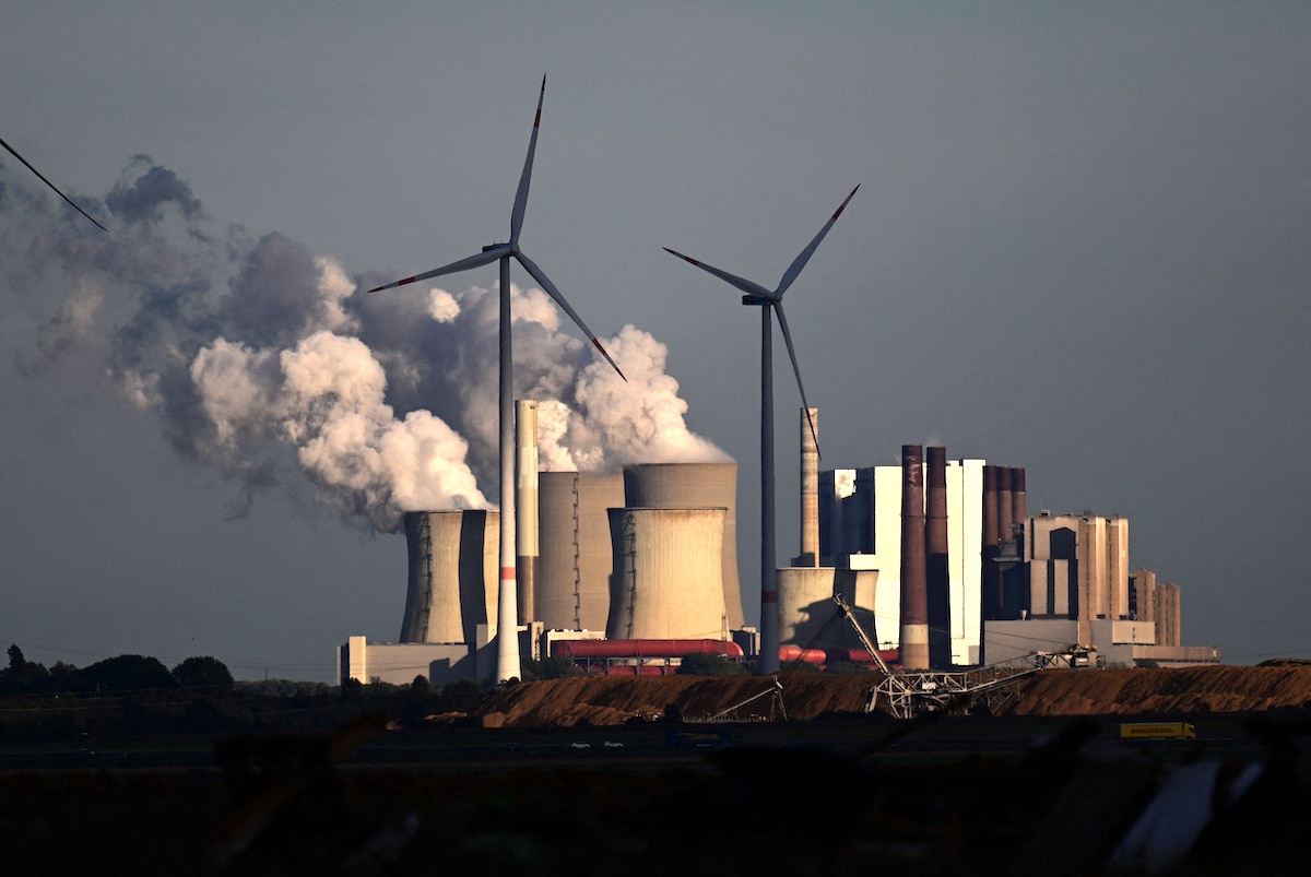 Wind turbines near a coal power plant in Germany