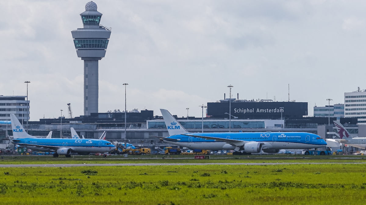 Multiple airplanes on the ground at Schiphol Airport in Amsterdam, the Netherlands