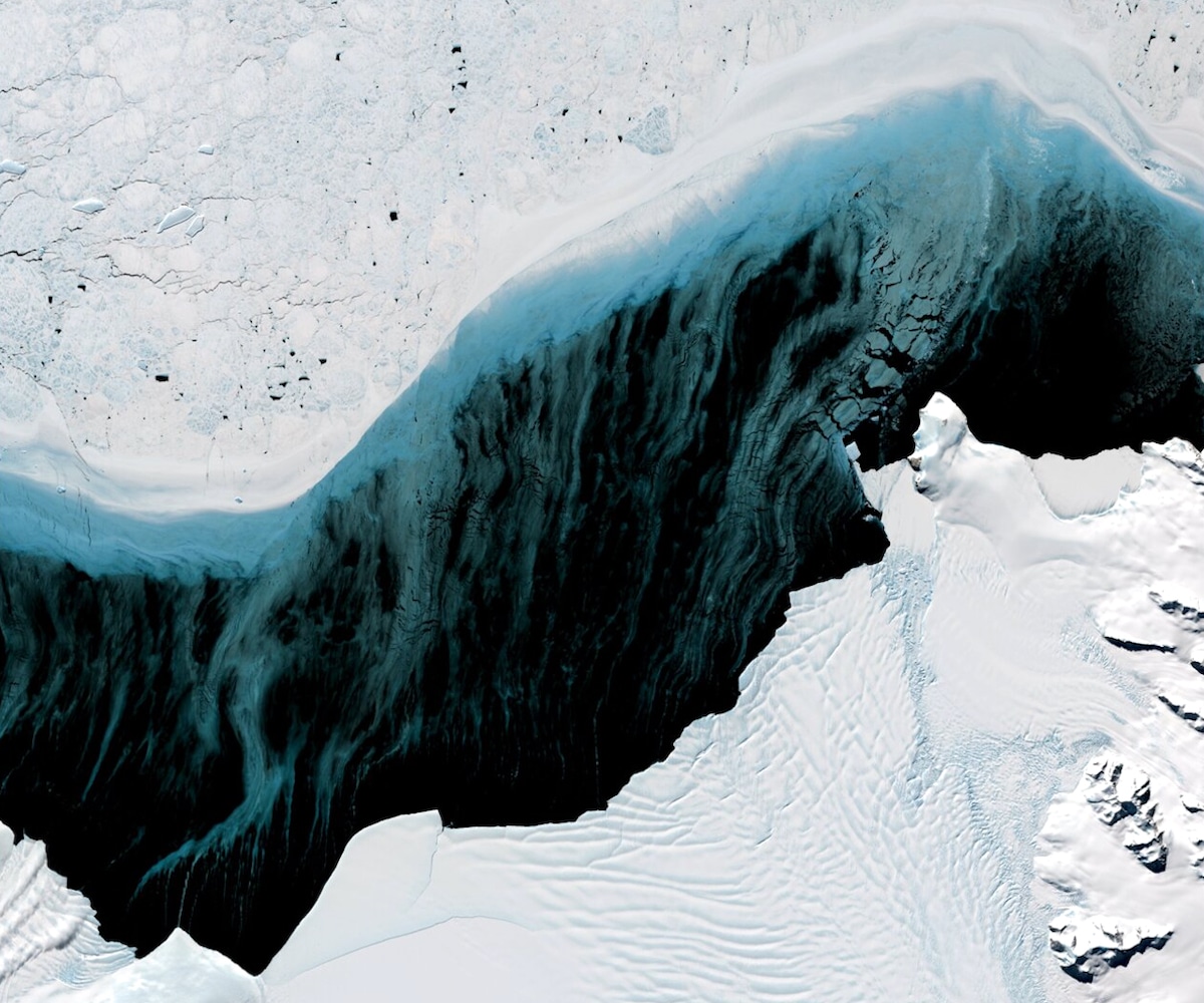 Landsat 8 satellite image showing the highly dynamic SCAR Inlet Ice Shelf in Antarctica