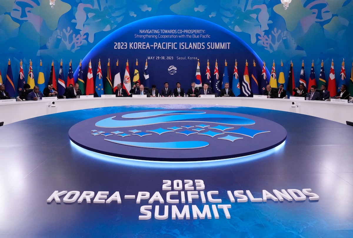 Delegates attend the Korea-Pacific Islands Summit at the former presidential Blue House in Seoul
