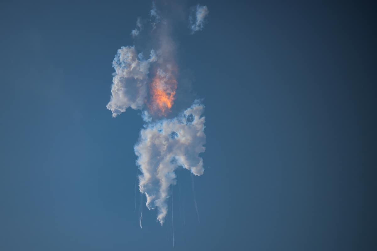 The SpaceX Starship explodes after launch for a flight test from Starbase in Boca Chica, Texas
