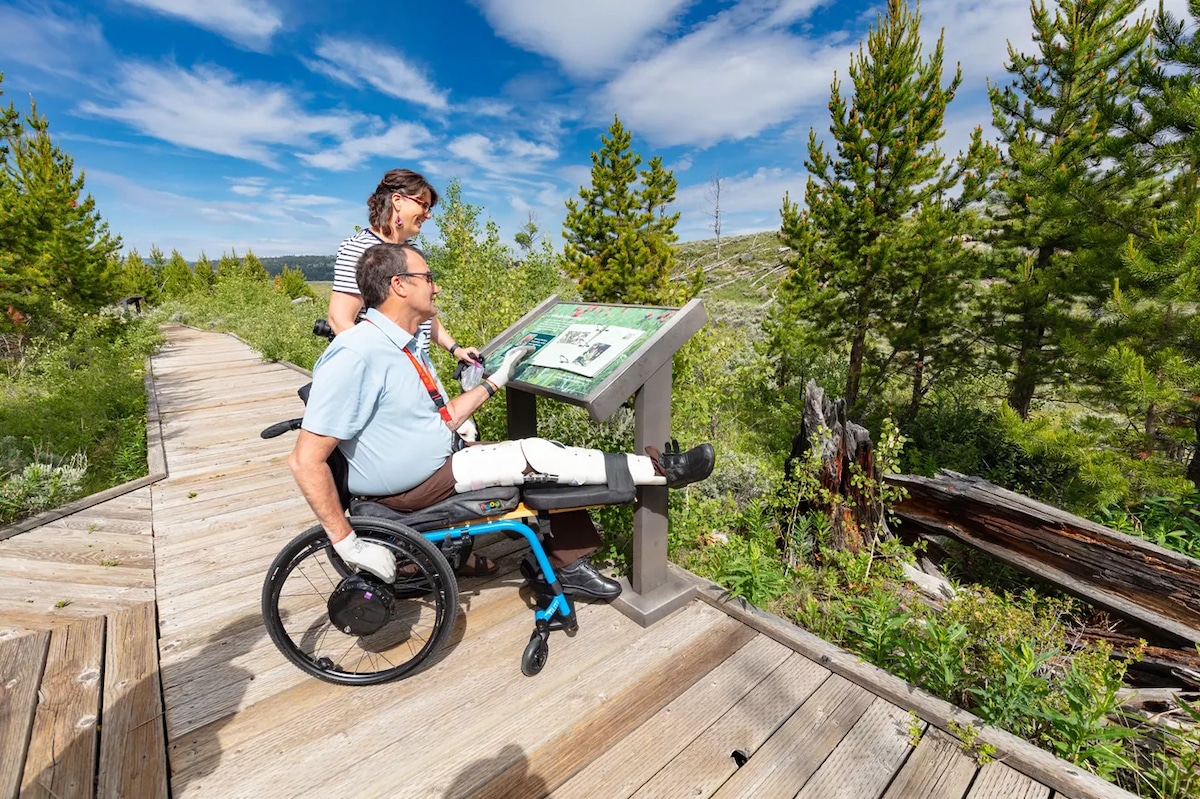 A half-mile boardwalk at Yellowstone National Park is wheelchair-accessible and includes wayside exhibits