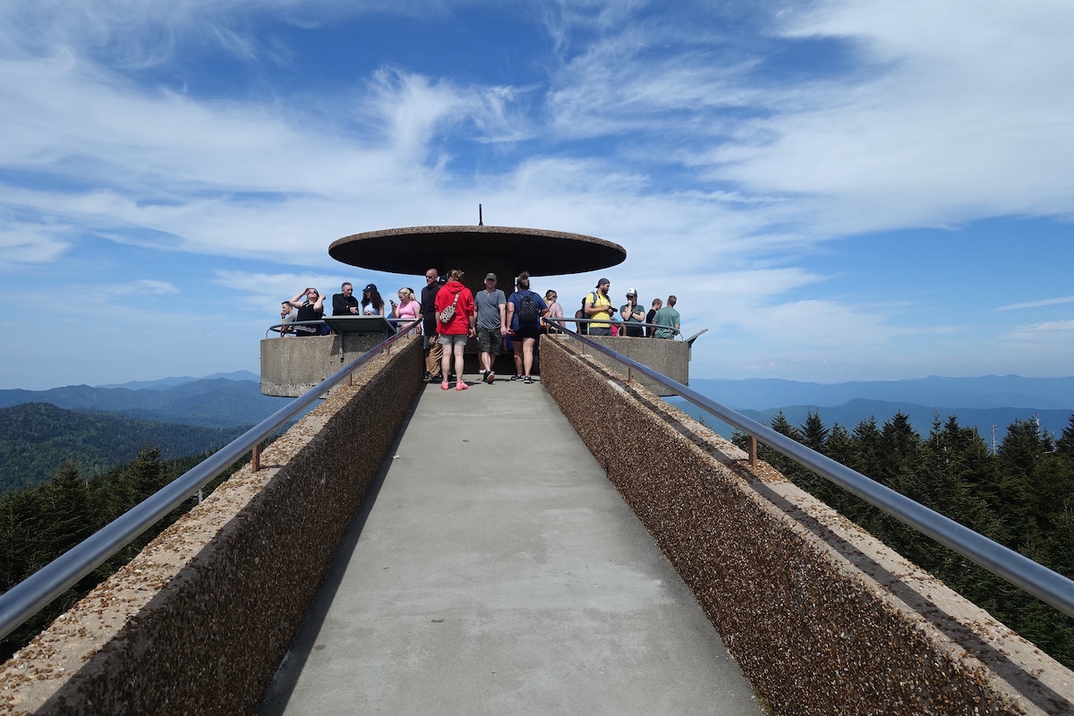 Visitors at Clingmans Dome in Tennessee at the Great Smoky Mountains National Park