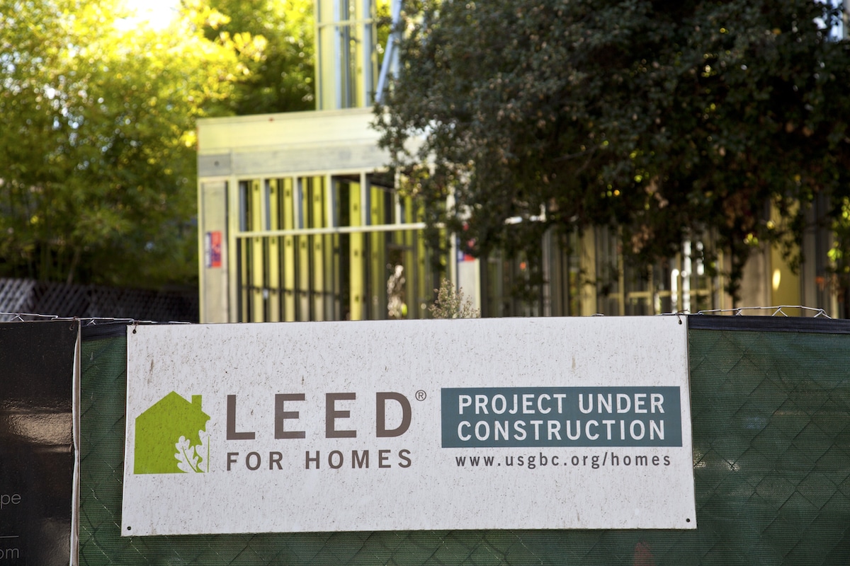 A LEED home construction sign in Los Angeles, California