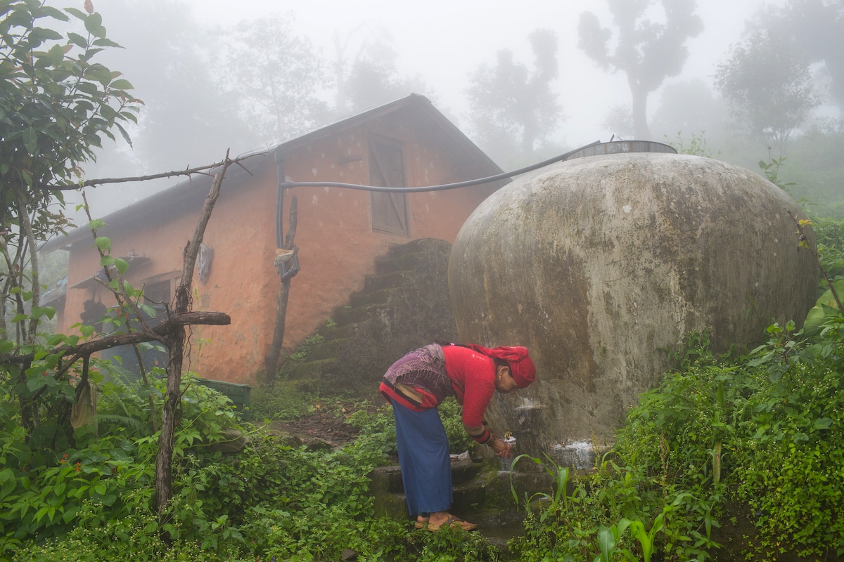 A rainwater harvesting system at a home in Nepal