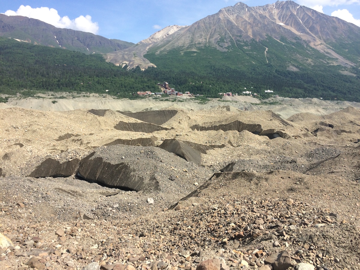 The lower portion of Alaska’s Kennicott Glacier is covered by a layer of debris