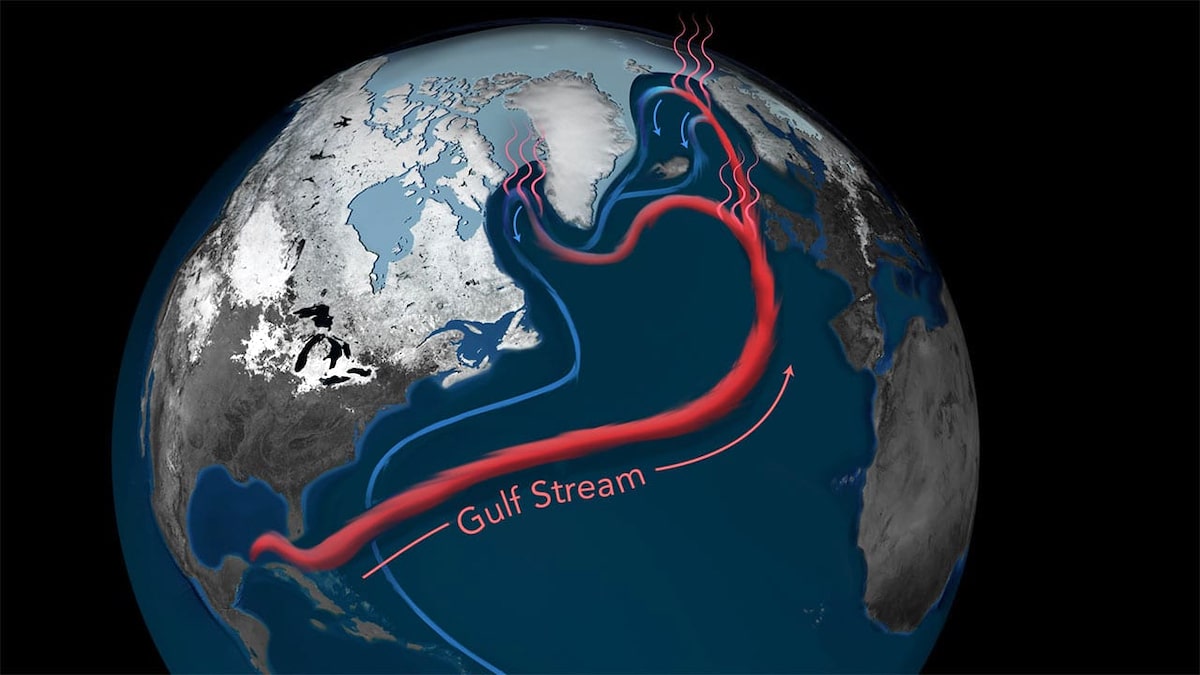 An illustrated map shows the path of the Gulf Stream