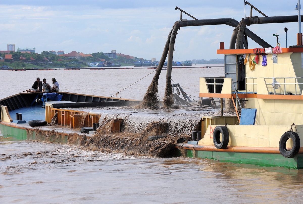 A sand dredging operation in Cambodia